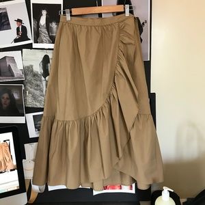 EUC J.Crew Cotton Poplin Ruffle Midi Skirt 00 0 XS